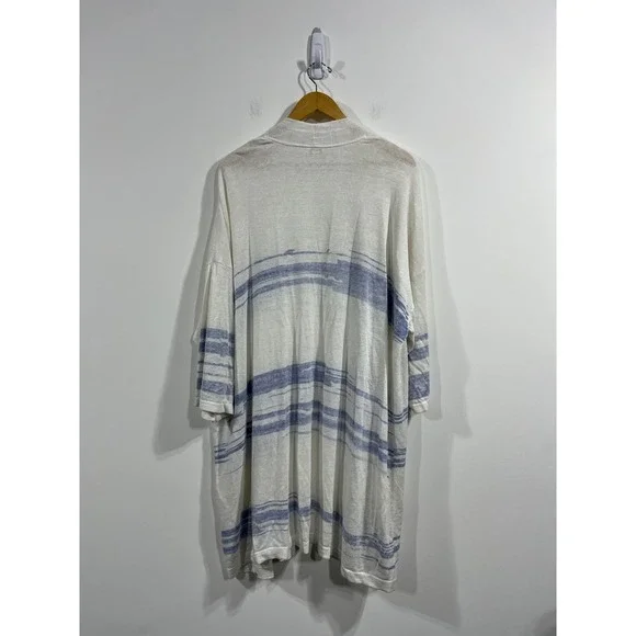 Pure Jill J. Jill Striped Linen Blend Open Front Long Cardigan Womens 3X Coastal - Picture 9 of 11
